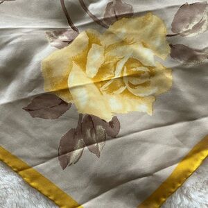 Banana Republic 100% Silk Yellow Rose Floral Scarf - Neutral Background! Large